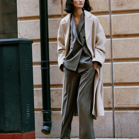 Zara wool blend belted wrap coat cream - Picture 5 of 13